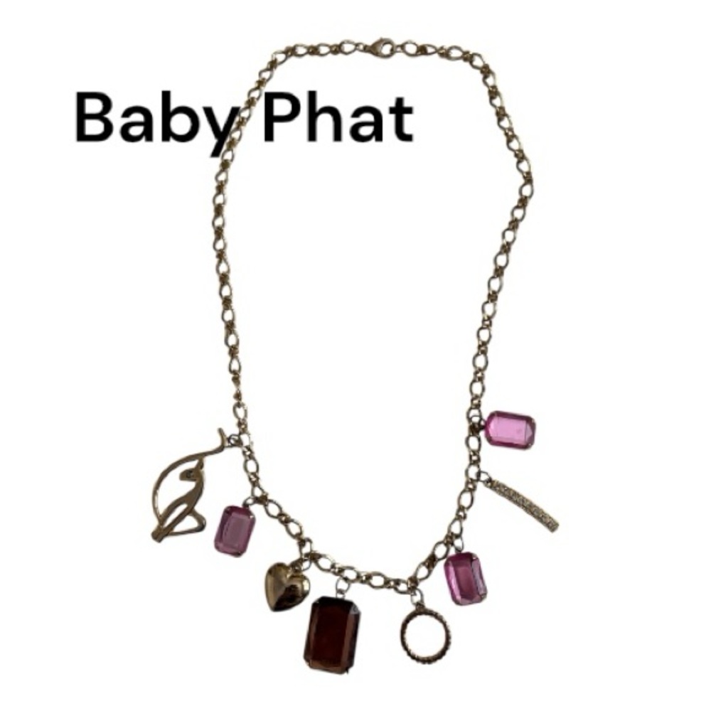 Baby Phat Gold Necklace with Pink Charms